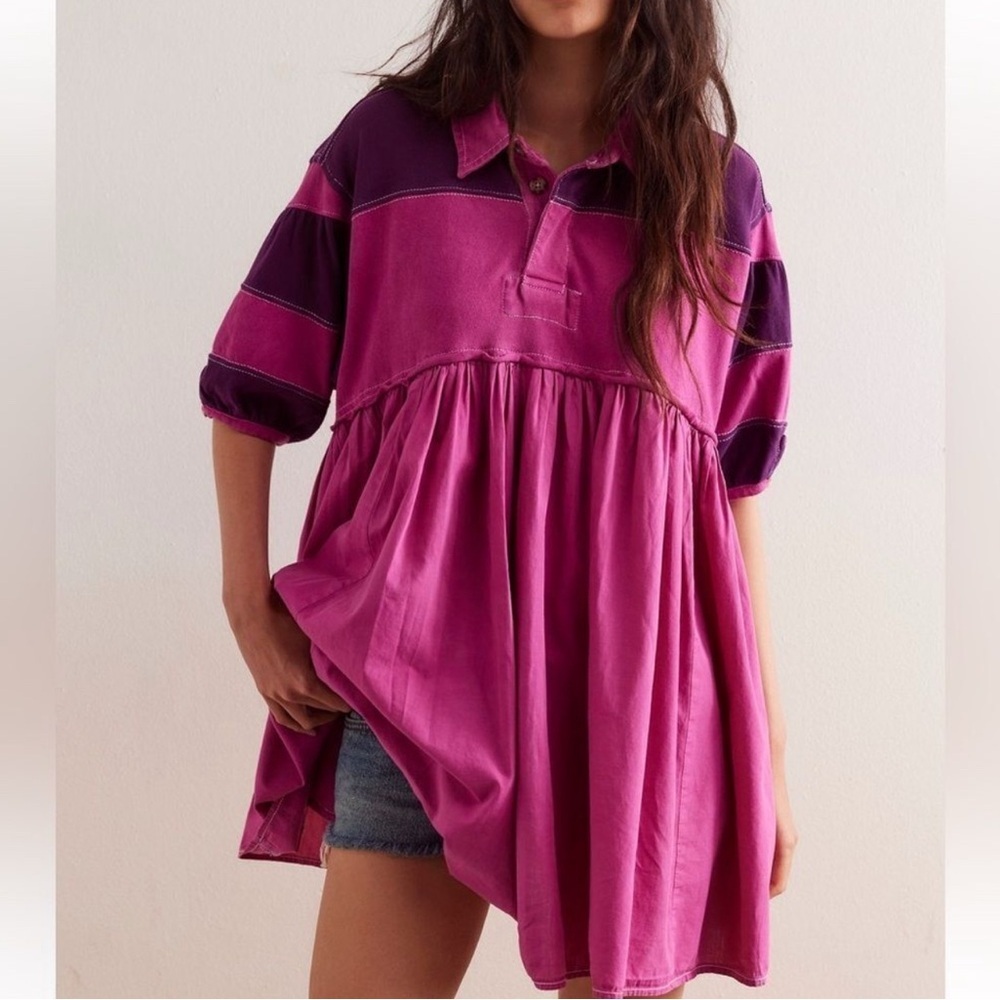 NWT Free People Remi Rugby Mini Dress in Wineberry Size XS OVERSIZED